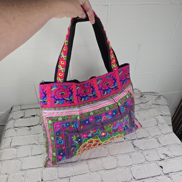 Vtg large embroidered boho hippie festival purse bag - Picture 7 of 9